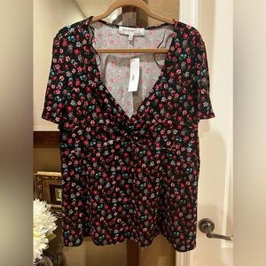 Socialite Curve Womens Plus Size 3X V-Neck Short Sleeve Floral Top